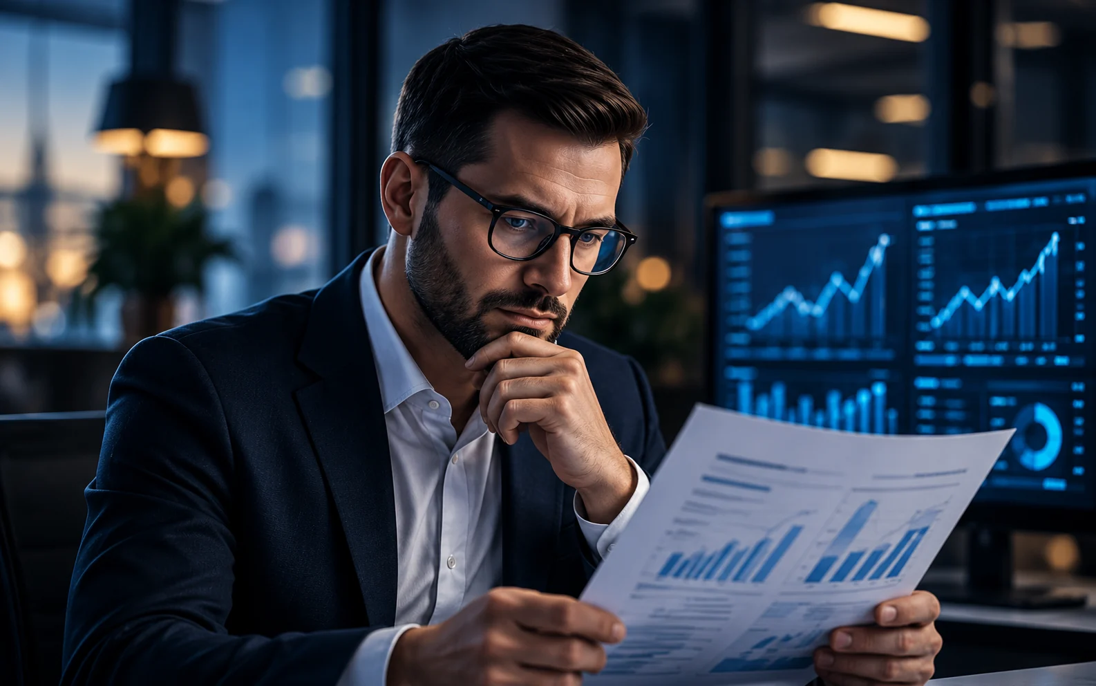 Manager analizează rapoarte și indicatori Business Intelligence