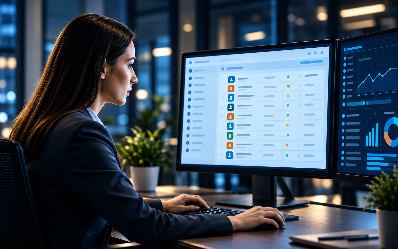 Specialistă gestionează relațiile cu clienții într-un CRM